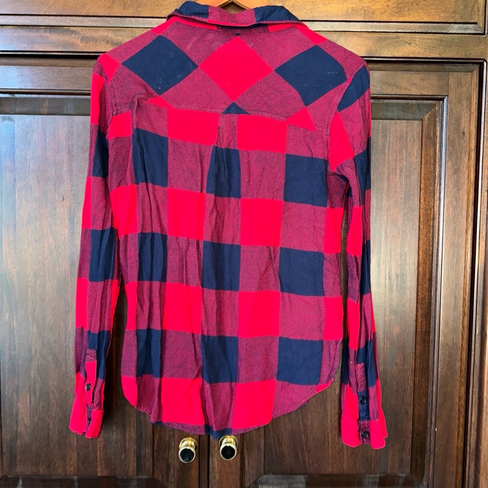 Women's Button Flannel Shirt, Red & Navy, Medium plaid - Picture 4 of 8